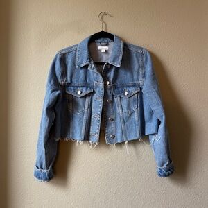 topshop cropped distressed jean jacket in light blue